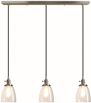 Pathson Industrial 3-Light Pendant Lighting Kitchen Island Hanging Lamps with Oval Clear Glass Shade Chandelier Ceiling Light Fixture