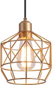 Q&S Kitchen Island Hanging Pendant Light Fixtures,Gold Basket Cage Vintage Farmhouse Lighting Fixture for Dining Room Bar Entryway Locker Stairway,Bathroom,E26,1 Light