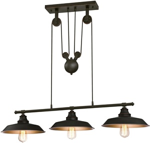 Westinghouse Lighting 6332500 Iron Hill Three-Light Indoor Island Pulley Pendant, Finish with Highlights and Metallic Interior, 3, Oil Rubbed Bronze