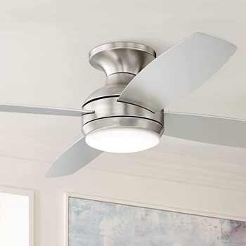 52 Casa Elite Modern Hugger Low Profile Indoor Ceiling Fan with Light LED Dimmable Remote Control Flush Mount Brushed Nickel for Living Room Bedroom - Casa Vieja