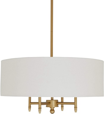 Amazon Brand – Stone & Beam Contemporary Pendant Chandelier with White Shade - 20 x 20 x 42 Inches (Adjustable Height), Antique Gold