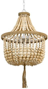 Amazon Brand – Stone & Beam Modern Farmhouse Wood Bead Ceiling Pendant Chandelier Fixture With 2 LED Vintage Light Bulbs