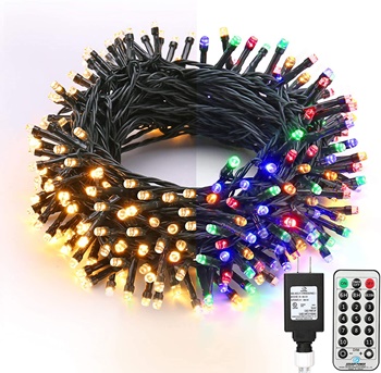 Brizled Christmas Lights, 65.67ft 200 LED Color Changing Tree Lights 11-Function Warm White & Multi Color Christmas Lights, Connectable 24V Safe Adapter Remote Decorative Lights String for Xmas Party