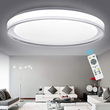 DLLT 48W Modern Dimmable Led Flush Mount Ceiling Light with Remote, 18.9 Inch Round Close to Ceiling Lights Fixture for Bedroom Living Room Dining Room Lighting, Timing, 3 Light Color Changeable