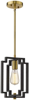 Emliviar Industrial Pendant Light, 1-Light Kitchen Hanging Light Fixture Adjustable, Black and Gold Finish, JE1981M1L BK+G