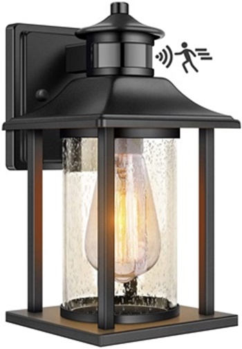 Exterior Outdoor Wall Lantern with Motion Sensor, Waterproof Dusk to Dawn Porch Light Fixtures Wall Mount, Anti-rust Wall Sconce with Seeded Glass for Entryway Doorway Garage Balcony, Motion Activated