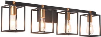 Farmhouse Bathroom Light Fixtures 4-Light Mid Century Rustic Vanity Lights with Black and Gold Brass Metal Cage Vintage Wall Sconces 33.85 Inch for Bath