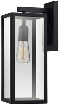 Globe Electric 44176 Bowery 1-Light Outdoor Indoor Wall Sconce Matte Black Clear Glass Shade 16