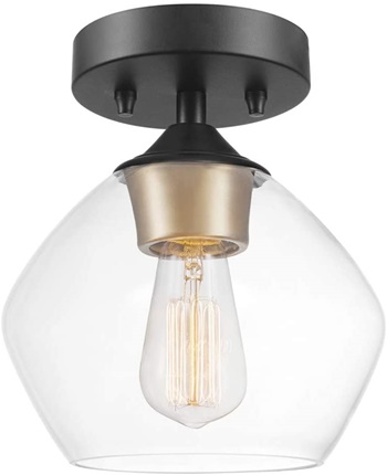 Globe Electric 60333 Harrow Light Semi-Flush Mount, Matte Black with Clear Glass Shade, 9.1