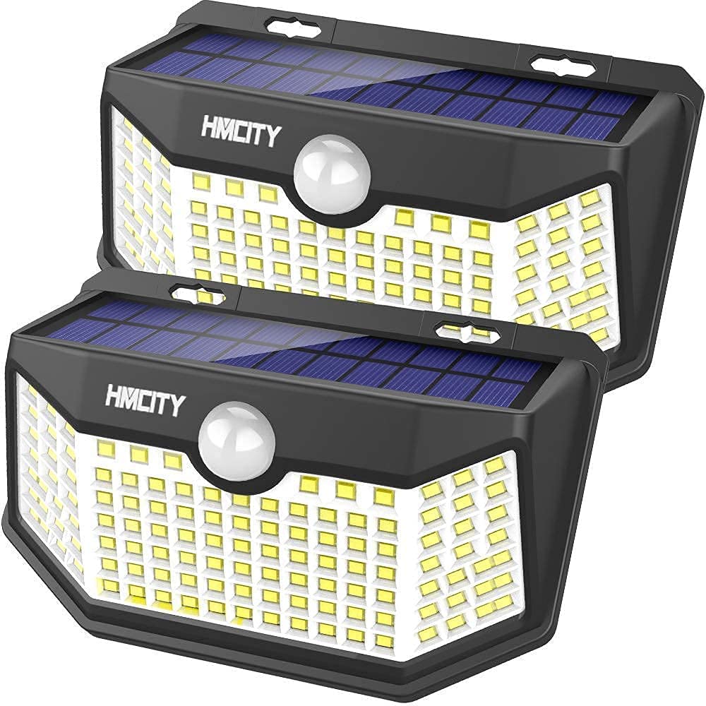 HMCITY Solar Lights Outdoor 120 LED with Lights Reflector and 3 Lighting Modes