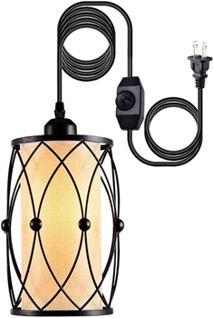 HMVPL Vintage Pendant Lighting Fixture with Plug in Hanging Cord and Dimmer Switch, Farmhouse Cage Hanging Chandelier Industrial Swag Ceiling Lamp for Kitchen Island Dining Table Bed-Room Entryway