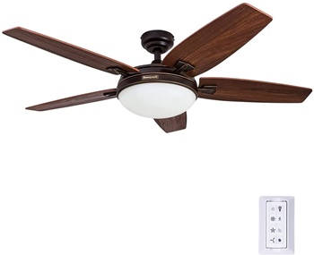 Honeywell Carmel 48-Inch Ceiling Fan with Integrated Light Kit and Remote Control, Five Reversible Cimarron Ironwood Blades, Bronze