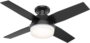 Hunter Dempsey Low Profile Indoor Outdoor Ceiling Fan with LED Light and Remote Control, 44, Matte Black