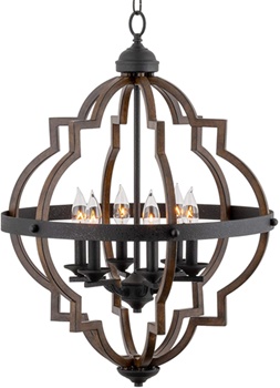 Kira Home Capistrano 28 6-Light Rustic Farmhouse Chandelier, Wood Style Metal Frame, Textured Black Accents + Walnut Style Finish
