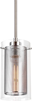 Kira Home Jet 8.5 Modern Dual-Shade Pendant Light with Clear Glass Cylinder and Metal Inner Shade, Adjustable, Chrome Finish