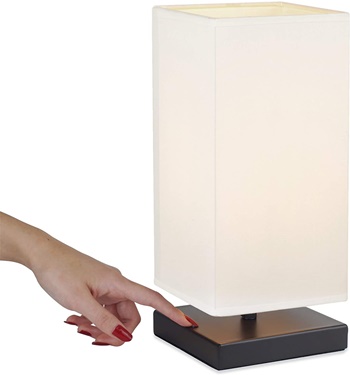 Kira Home Lucerna 13 Modern LED Touch Table Lamp, Energy Efficient Nightstand Lamp for Bedroom, White Fabric Shade + Oil Rubbed Bronze Finish