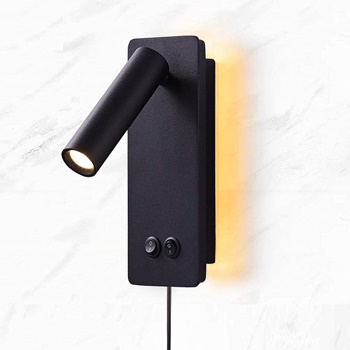 LED Bedside Reading Wall Lights for Bedroom with Backlight Headboard Reading Wall Sconce Plug in Cord Adjustable Wall Surface Mount Book Lamps 3W+6W 3000K (Black)…