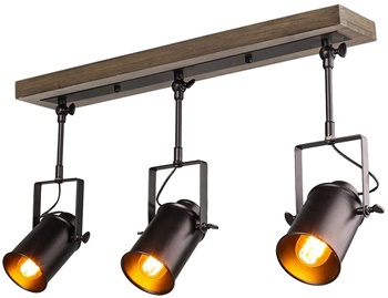 LNC Adjustable Track Lighting Fixture Farmhouse 3 Heads Ceiling Spotlight for Kitchen, Dining & Living Room, Foyer and Cloakroom, Wall, Wood & Black