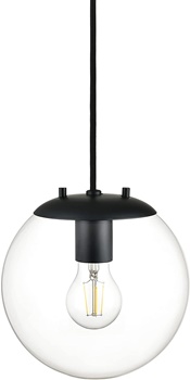 Linea Black Modern Globe Pendant Light - Sferra Farmhouse Lighting Fixture for Kitchen Island, Over Sink and Bathroom with Large Clear Glass Globe and LED Edison Bulb Included. UL Listed.