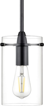 Linea Modern Black Pendant Light - Medium Clear Glass Effimero Pendant Adjustable Hanging Lighting Fixture for Kitchen Island, Over Sink and Bathroom