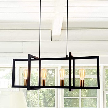 Lingkai Modern Kitchen Island Lights 4-Light Pendant Lighting Fixtures Industrial Linear Hanging Light with Antique Brass Finish