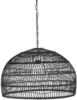 Luhu Open Weave Cane Rib Dome Pendant Lamp, Black