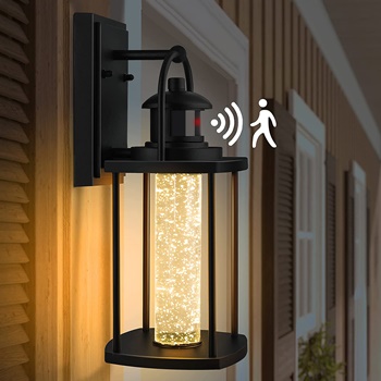 Motion Sensor Light Outdoor Wall Light, Integrated LED Porch Light with Crystal Bubble Glass, Dusk to Dawn Outdoor Lighting Exterior Wall Lantern Outside Wall Sconce 10W, 3000K for Porch, Garage