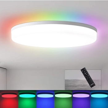 Oeegoo RGB Dimmable Flush Mount Ceiling Light Fixture with Remote Control, 11inch 24W 3000-6500K Close to Ceiling Lights, Round Led Ceiling Lights for Bedroom, Living Room, Bathroom, Kitchen, Hallway