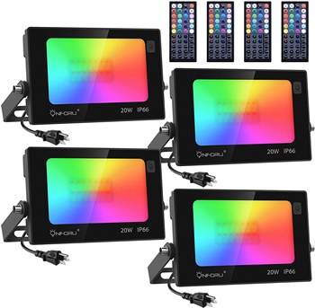 Onforu 4 Pack RGB LED Flood Light 160W Equivalent, DIY Color Changing Stage Lights with Remote, IP66 Indoor Outdoor Christmas Strobe Light, Uplights for Events, Uplighting Party, Wall Wash, Landscape