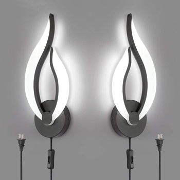 Pasoar Plug in Wall Sconces Set of Two, Modern Bedroom Bedside Lamps Industrial Sconces with Switch On Off Cord 5500k 10 Watt LED Wall Lights for Living Room Indoor Hallway Lighting Fixtures