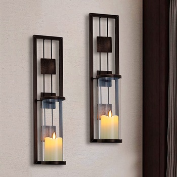 SHELVING SOLUTION Wall Sconce Candle Holder Metal Wall Decorations for Living Room, Bathroom, Dining Room, Set of 2