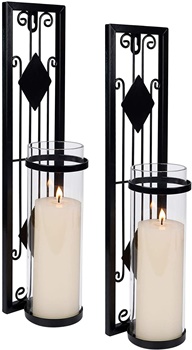 Shelving Solution Wall Sconce Candle Holder, Antique-Style Black Metal Wall Art Decorations for Living Room, Bathroom, Dining Room, Office, Set of 2