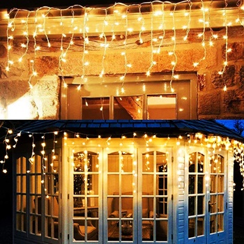Twinkle Star 360 LED Christmas Iciclelights Outdoor Dripping Ice Cycle Lights, 29.5ft 8 Modes Curtain Fairy Lights with 60 Drops, Indoor Xmas Holiday Wedding Party Decorations, Warm White