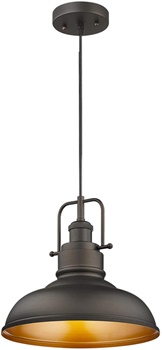 Zeyu Farmhouse Pendant Light, 1-Light Industrial Hanging Light Fixture 11-inch, Oil Rubbed Bronze Finish, 016-1 ORB