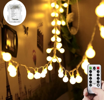 WERTIOO 33ft 100 LEDs Battery Operated String Lights Globe Fairy Lights with Remote Control